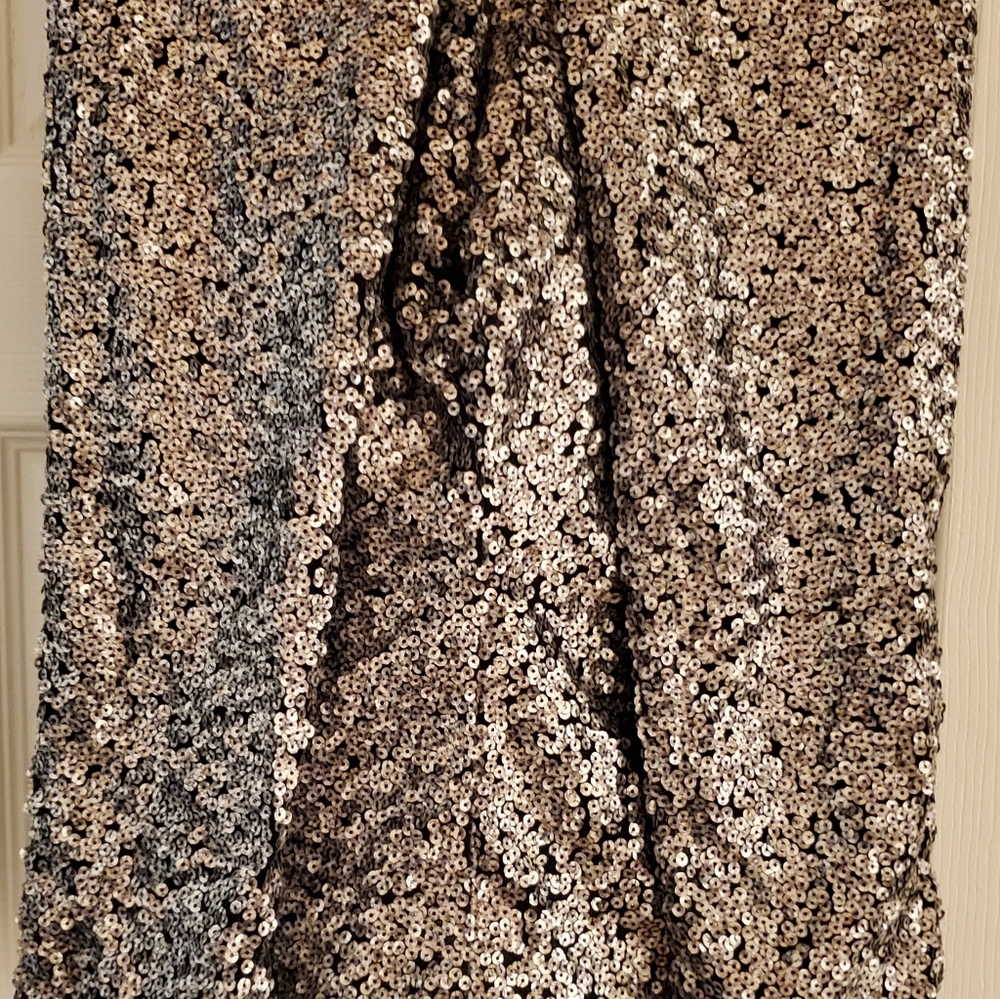 SILVER SEQUIN SKINNY PANTS